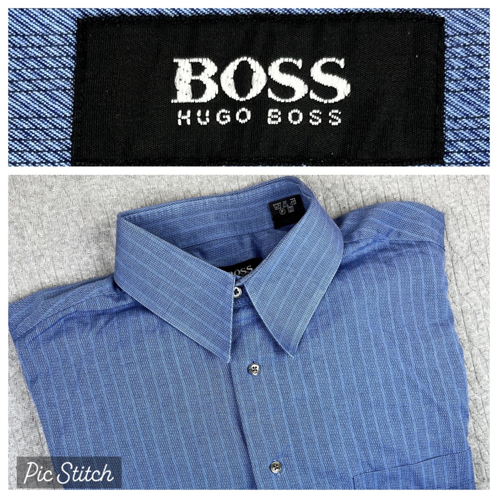 BOSS Hugo Boss Mens Long‎ Sleeve Striped Dress Shirt XL Blue Office Career